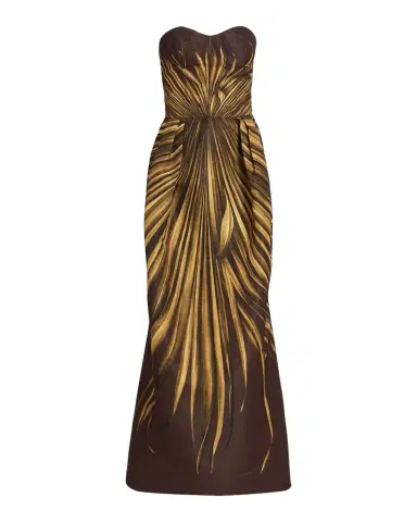 Oscar de la Renta Palm Faille Sleeveless Bustier Gown | Thumbnail 1 Oscar de la Renta Palm Faille Sleeveless Bustier Gown | Thumbnail 1