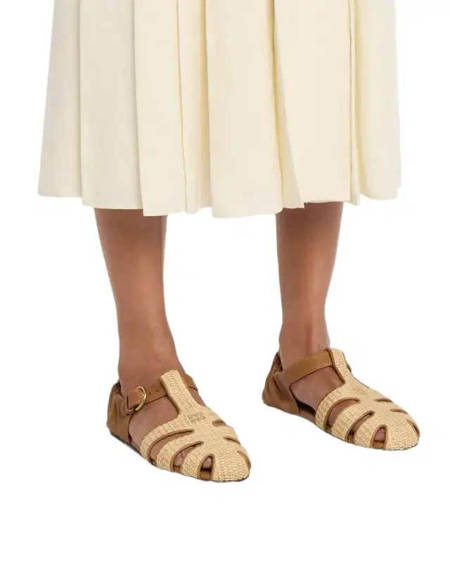 Miu Miu Raffia and Leather Fisherman Sandals