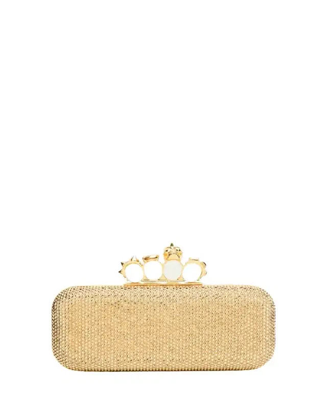 McQueen Crystal Leather Long Knuckle Clutch Bag