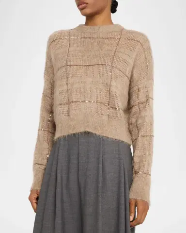 Brunello Cucinelli Paillette Check Mohair Crewneck Sweater | Thumbnail 4 Brunello Cucinelli Paillette Check Mohair Crewneck Sweater | Thumbnail 4