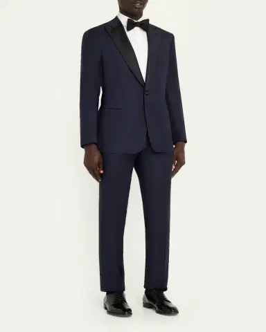 Giorgio Armani Men's Soft Woven Satin-Trim Single-Breasted Suit | Thumbnail 2 Giorgio Armani Men's Soft Woven Satin-Trim Single-Breasted Suit | Thumbnail 2