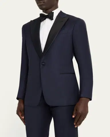 Giorgio Armani Men's Soft Woven Satin-Trim Single-Breasted Suit | Thumbnail 4 Giorgio Armani Men's Soft Woven Satin-Trim Single-Breasted Suit | Thumbnail 4