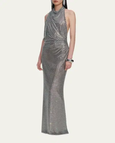 Self-Portrait Rhinestone Draped Maxi Dress | Thumbnail 4