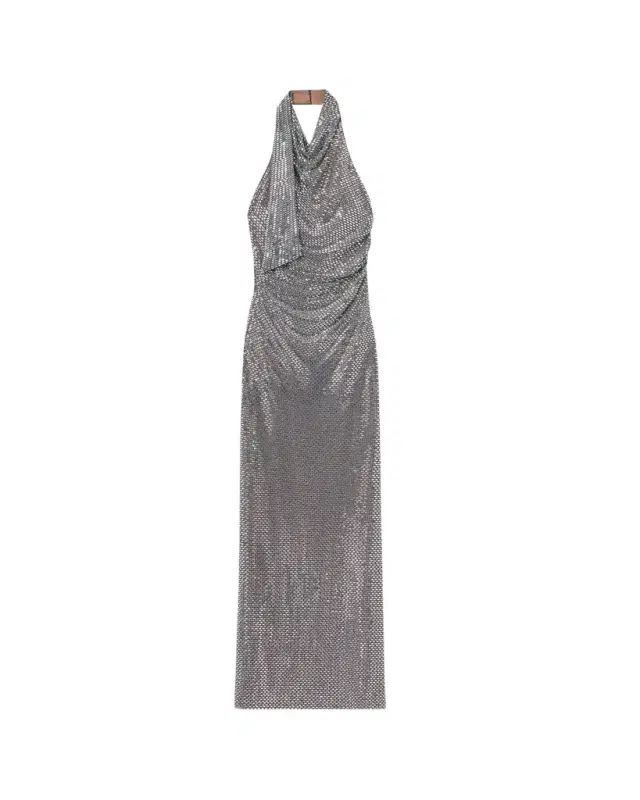 Self-Portrait Rhinestone Draped Maxi Dress