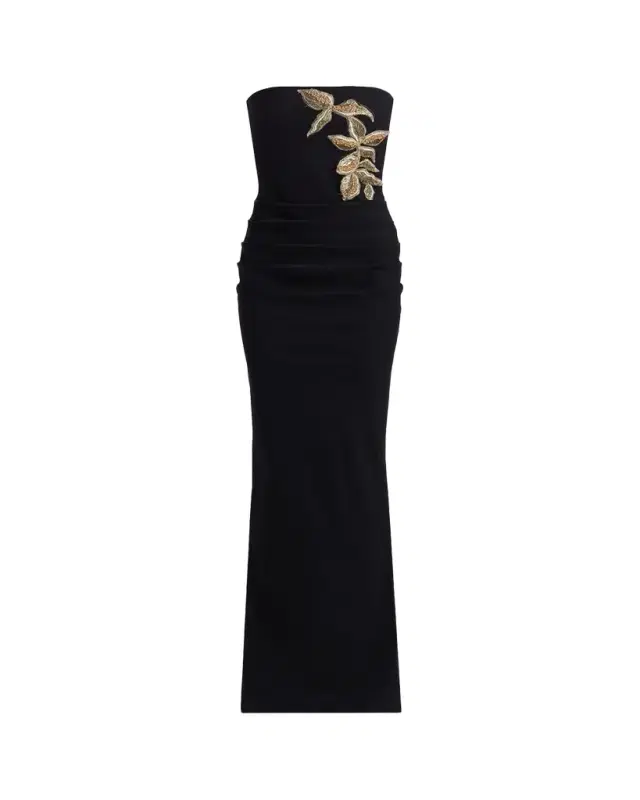 Chiara Boni La Petite Robe Nitra Strapless Bead Applique Column Gown