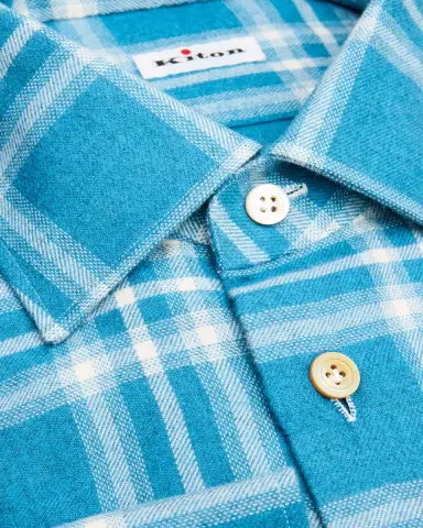 Kiton Men's Plaid Cotton Dress Shirt | Thumbnail 2 Kiton Men's Plaid Cotton Dress Shirt | Thumbnail 2