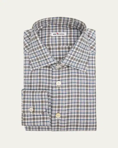 Kiton Men's Plaid Cotton Dress Shirt | Thumbnail 3 Kiton Men's Plaid Cotton Dress Shirt | Thumbnail 3