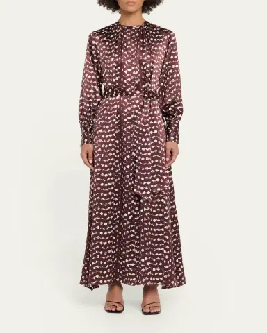 Kiton Long-Sleeve Abstract-Print Silk Belted Maxi Dress | Thumbnail 2