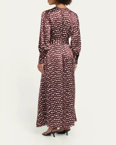 Kiton Long-Sleeve Abstract-Print Silk Belted Maxi Dress | Thumbnail 3