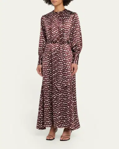 Kiton Long-Sleeve Abstract-Print Silk Belted Maxi Dress | Thumbnail 4