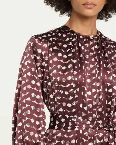 Kiton Long-Sleeve Abstract-Print Silk Belted Maxi Dress | Thumbnail 5