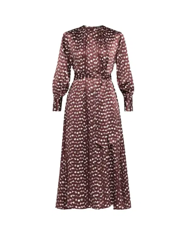 Kiton Long-Sleeve Abstract-Print Silk Belted Maxi Dress
