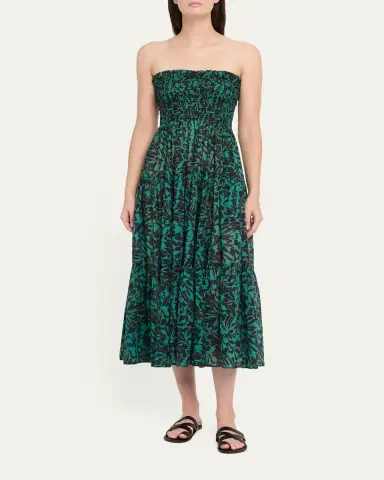 Ulla Johnson Lucca Smocked Strapless Midi Dress | Thumbnail 2 Ulla Johnson Lucca Smocked Strapless Midi Dress | Thumbnail 2