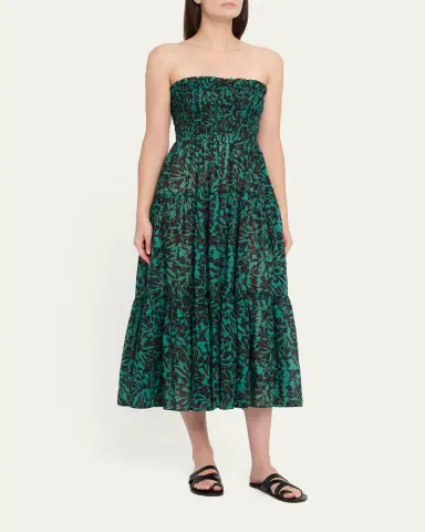 Ulla Johnson Lucca Smocked Strapless Midi Dress | Thumbnail 4 Ulla Johnson Lucca Smocked Strapless Midi Dress | Thumbnail 4