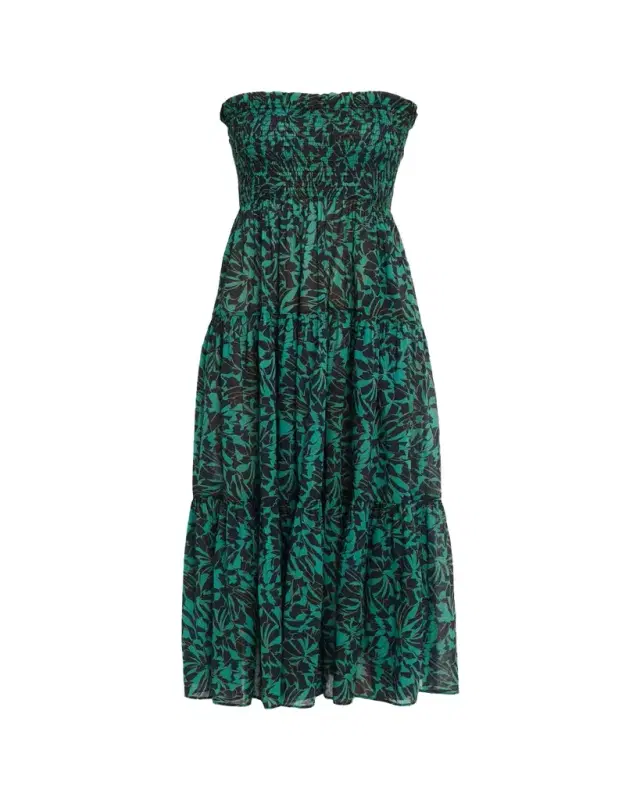 Ulla Johnson Lucca Smocked Strapless Midi Dress