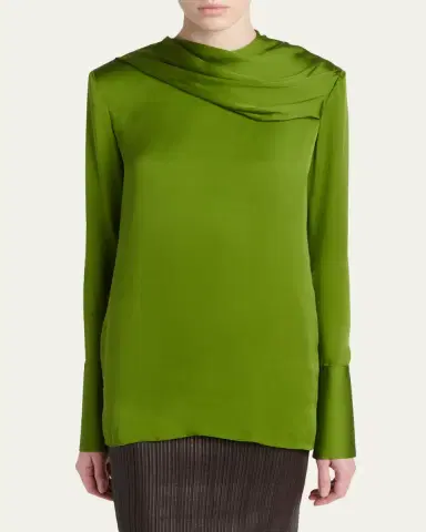 Tom Ford Draped Silk Long-Sleeve Tunic Blouse | Thumbnail 4 Tom Ford Draped Silk Long-Sleeve Tunic Blouse | Thumbnail 4