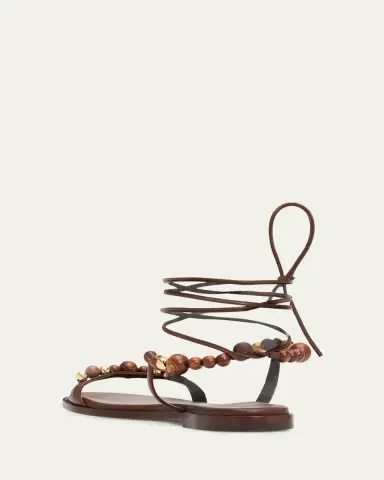 Gianvito Rossi Beaded Nappa Leather Flat Ankle-Tie Sandals | Thumbnail 4