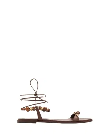 Gianvito Rossi Beaded Nappa Leather Flat Ankle-Tie Sandals | Thumbnail 1