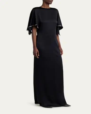 Stella McCartney Embellished Flutter-Sleeve Satin Column Gown | Thumbnail 4 Stella McCartney Embellished Flutter-Sleeve Satin Column Gown | Thumbnail 4