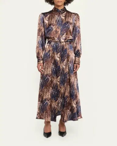 Kiton Long-Sleeve Abstract-Print Silk Drawstring Maxi Shirtdress | Thumbnail 2 Kiton Long-Sleeve Abstract-Print Silk Drawstring Maxi Shirtdress | Thumbnail 2