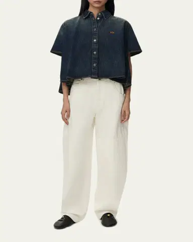 Loewe Short-Sleeve Denim Trapeze Button-Down Shirt | Thumbnail 2 Loewe Short-Sleeve Denim Trapeze Button-Down Shirt | Thumbnail 2