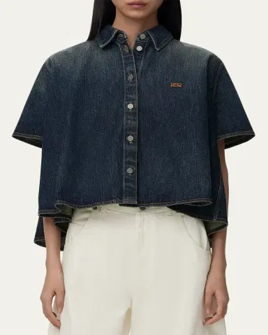 Loewe Short-Sleeve Denim Trapeze Button-Down Shirt | Thumbnail 4 Loewe Short-Sleeve Denim Trapeze Button-Down Shirt | Thumbnail 4