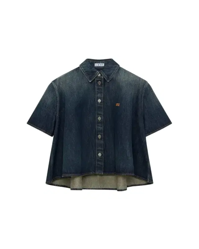 LOEWE Short-Sleeve Denim Trapeze Button-Down Shirt