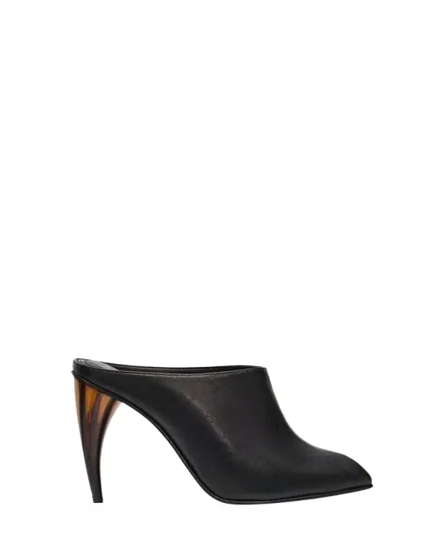 McQueen 105mm Horn Leather Peep-Toe Mules