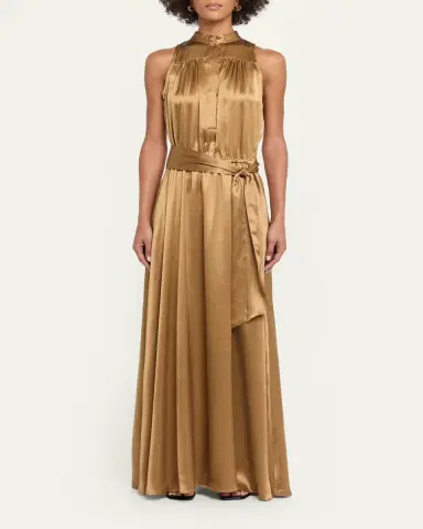 Kiton Sleeveless Gathered Silk Maxi Dress With Belt | Thumbnail 2