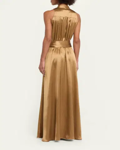 Kiton Sleeveless Gathered Silk Maxi Dress With Belt | Thumbnail 3