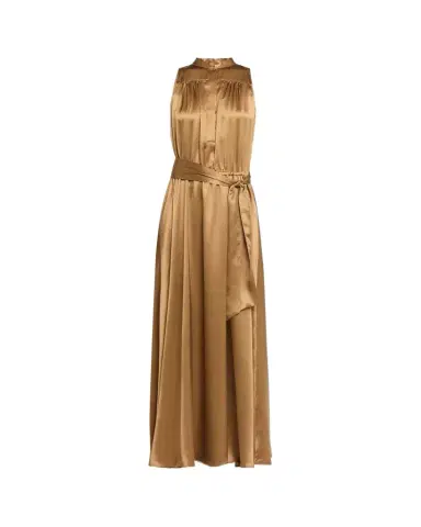 Kiton Sleeveless Gathered Silk Maxi Dress With Belt | Thumbnail 1