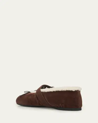 Miu Miu Shearling-Lined Suede Mary Jane Ballerina Flats | Thumbnail 4