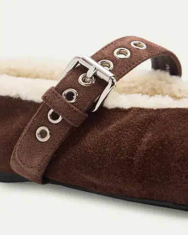 Miu Miu Shearling-Lined Suede Mary Jane Ballerina Flats | Thumbnail 5
