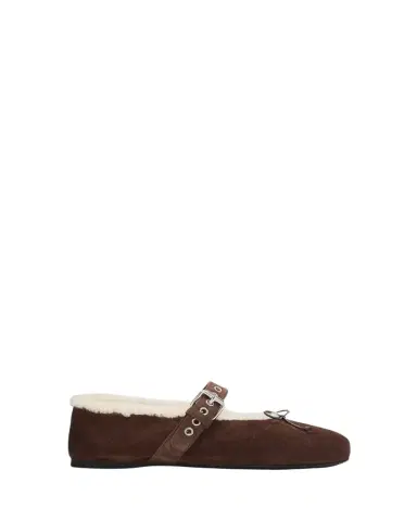 Miu Miu Shearling-Lined Suede Mary Jane Ballerina Flats | Thumbnail 1