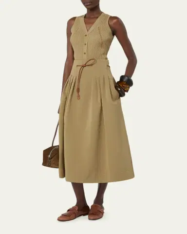 Max Mara Pleated Drawstring Cotton Ottoman Midi Skirt | Thumbnail 2 Max Mara Pleated Drawstring Cotton Ottoman Midi Skirt | Thumbnail 2