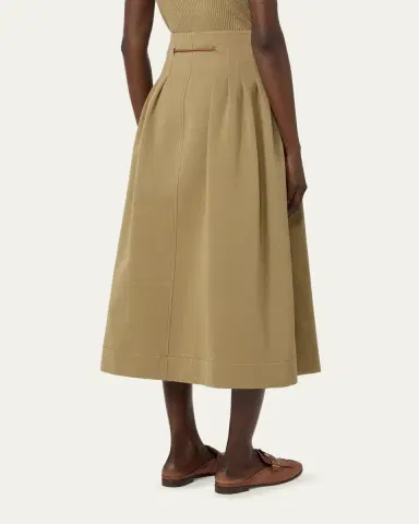 Max Mara Pleated Drawstring Cotton Ottoman Midi Skirt | Thumbnail 3 Max Mara Pleated Drawstring Cotton Ottoman Midi Skirt | Thumbnail 3
