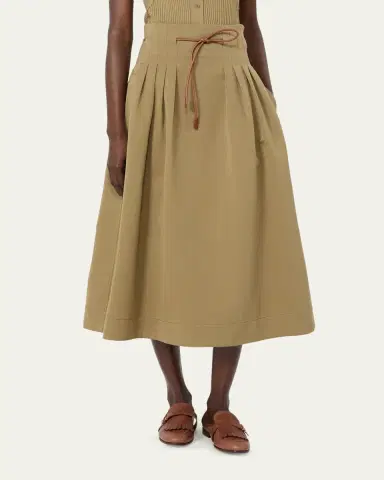 Max Mara Pleated Drawstring Cotton Ottoman Midi Skirt | Thumbnail 4 Max Mara Pleated Drawstring Cotton Ottoman Midi Skirt | Thumbnail 4