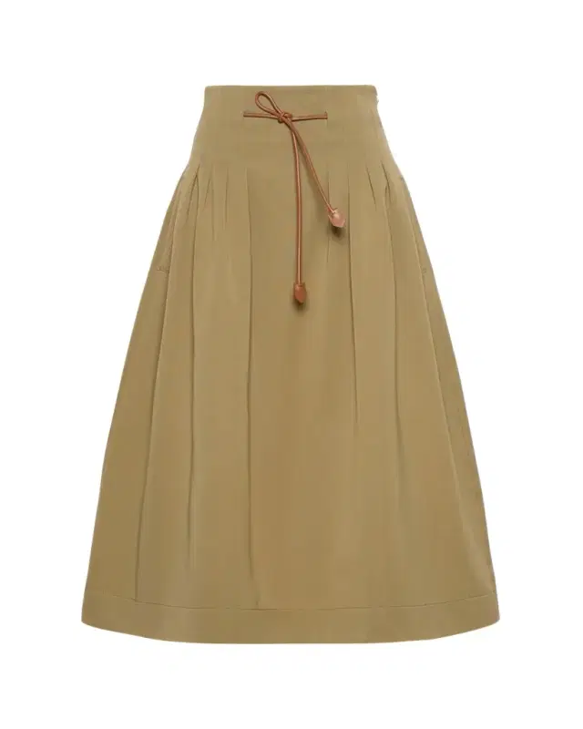 Pleated Drawstring Cotton Ottoman Midi Skirt