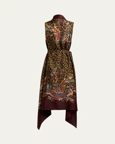 Etro Leopard & Avian Print Silk Foulard Vest | Thumbnail 2
