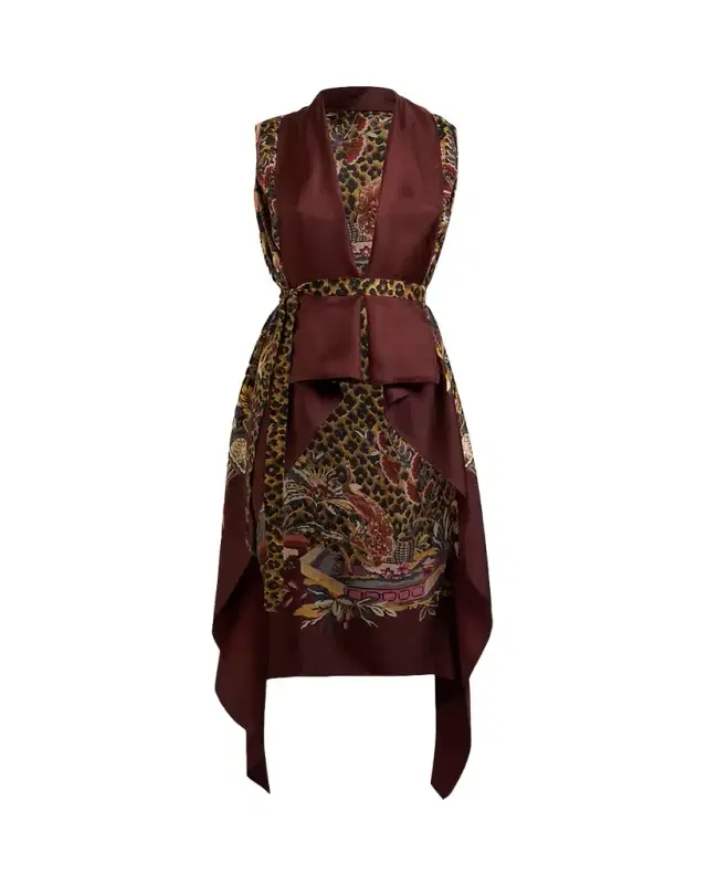 Leopard & Avian Print Silk Foulard Vest
