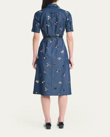 Altuzarra Kieran Sequined Floral Denim Midi Shirtdress With Belt | Thumbnail 3 Altuzarra Kieran Sequined Floral Denim Midi Shirtdress With Belt | Thumbnail 3