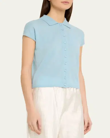 Vince Short-Sleeve Cashmere-Blend Polo Sweater | Thumbnail 8 Vince Short-Sleeve Cashmere-Blend Polo Sweater | Thumbnail 8