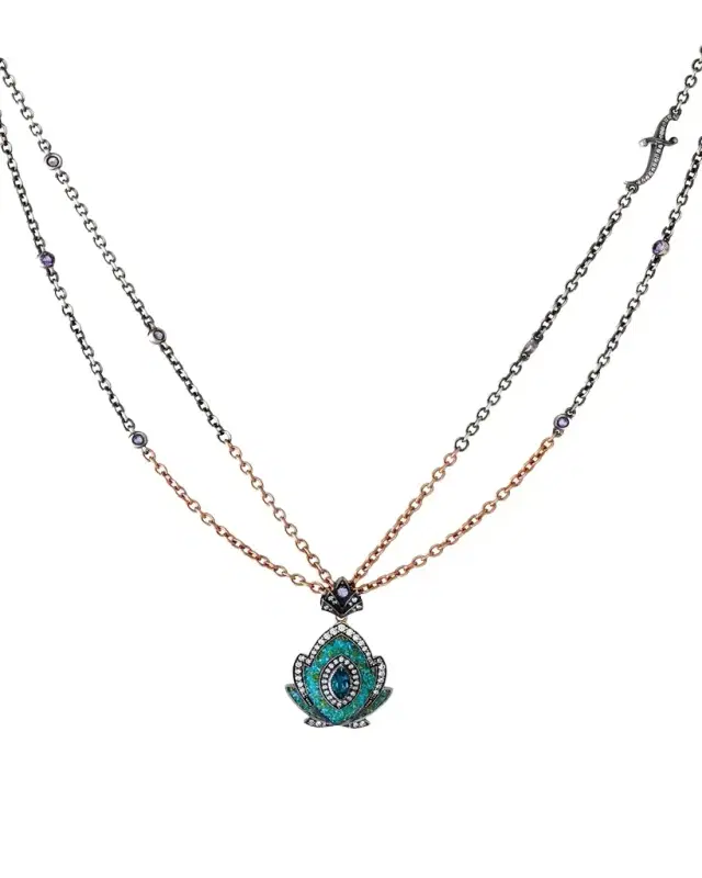 Sevan Bicakci 24K Yellow Gold Blue Topaz Micro Mosaic Pendant Necklace with Diamonds