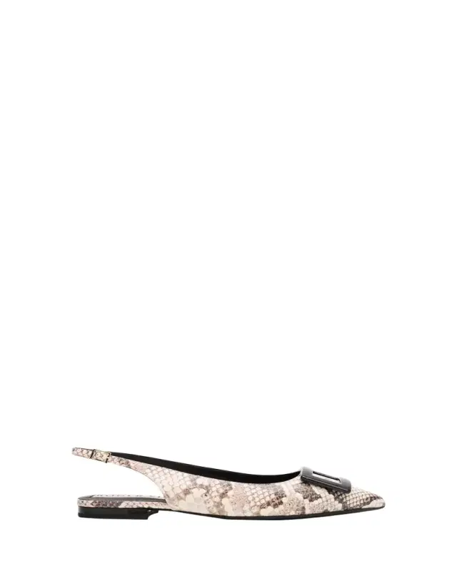 Roger Vivier Gommettine Snake-Embossed Leather Slingback Flats