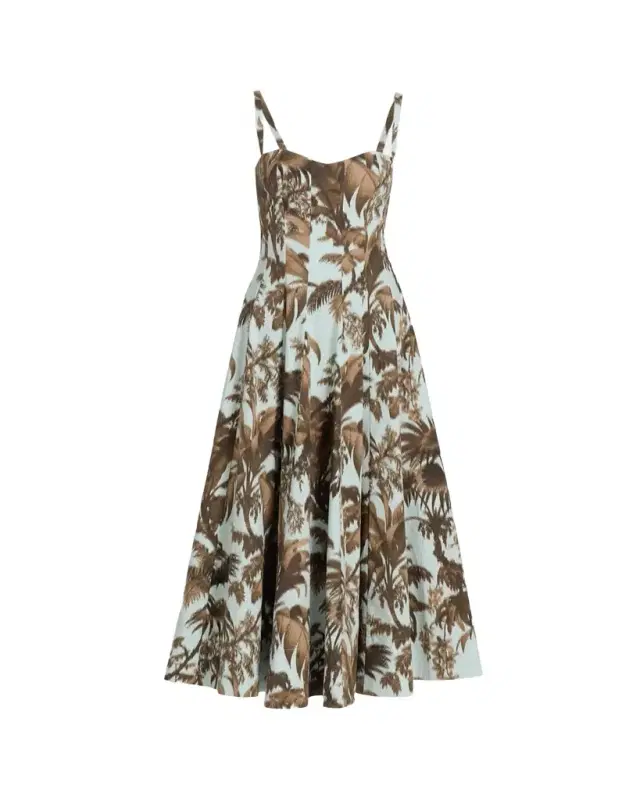 Sleeveless Chine Hibiscus Cotton Poplin Midi Dress