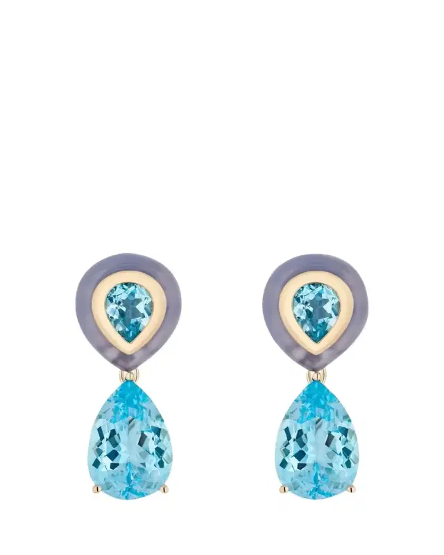 Mason and Books 14K Adela Detachable Drop Earrings with Topaz and Chalcedony