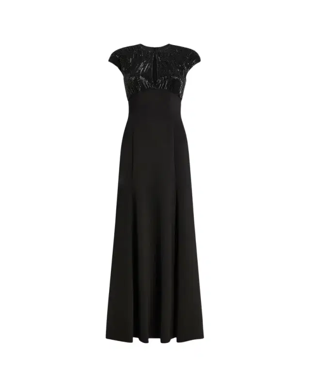 Jenny Packham Moonveil Tonal Sequin Cap-Sleeve Gown