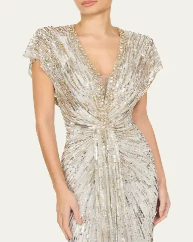 Jenny Packham Lacie V-Neck Cap-Sleeve Beaded Gown | Thumbnail 4 Jenny Packham Lacie V-Neck Cap-Sleeve Beaded Gown | Thumbnail 4