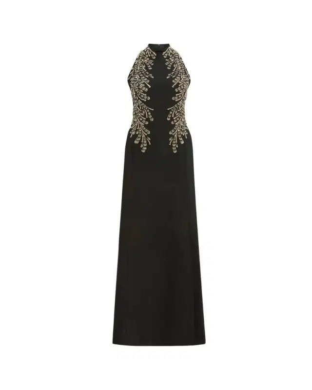 Elu Beaded Crepe Halter Gown