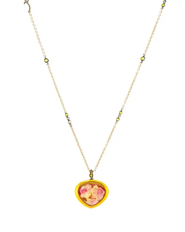 Sevan Bicakci 24K Yellow Gold Diamond and Sapphire Floral Artwork Pendant Necklace